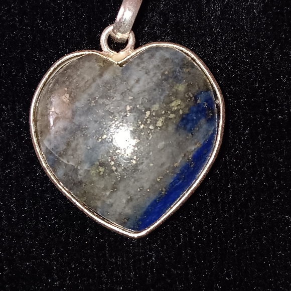 Gemstone~Lapis Blue Gray Heart Silver Necklace NWOT - Picture 3 of 13